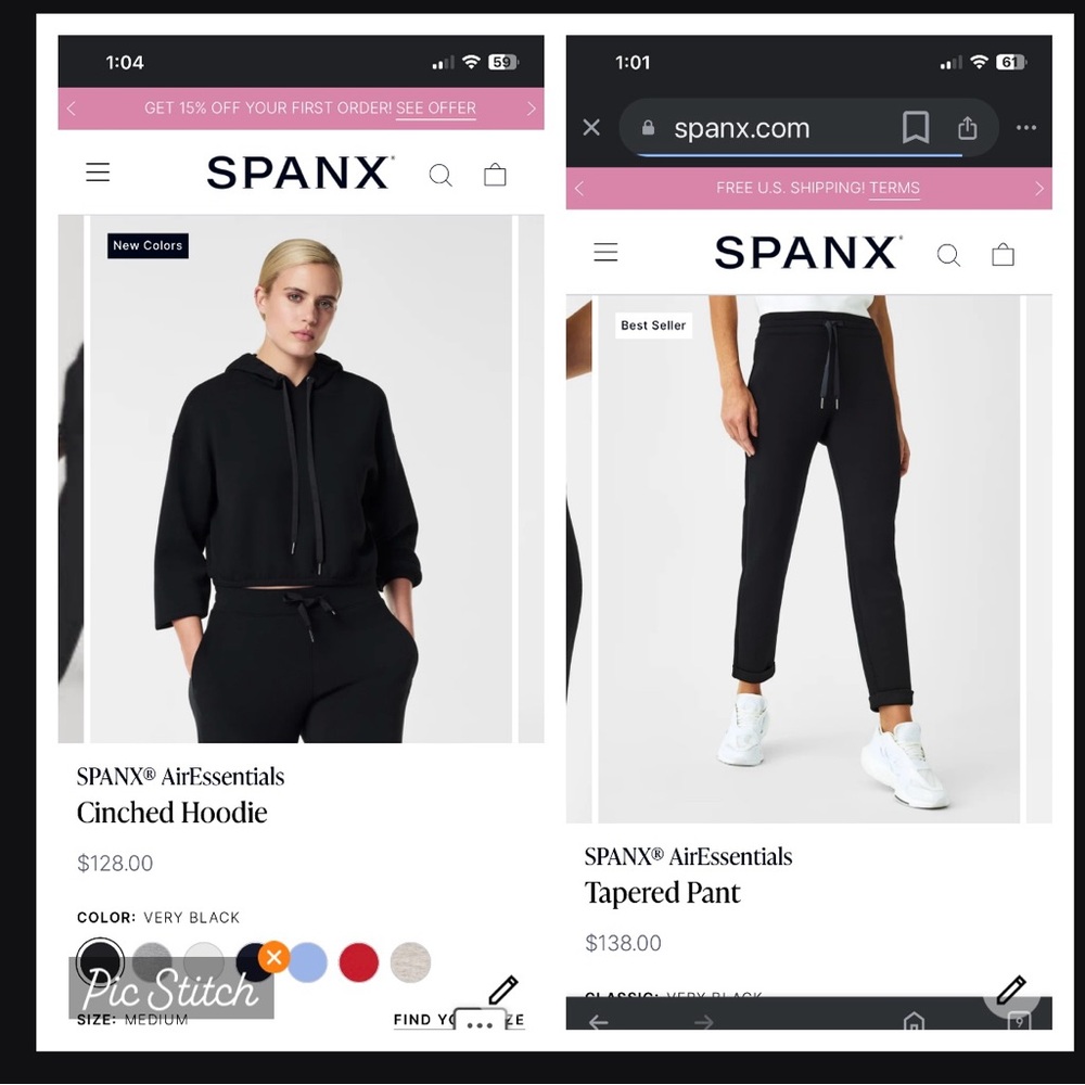 Spanx AirEssentials mockneck drawstring top and matching tapered pant size M